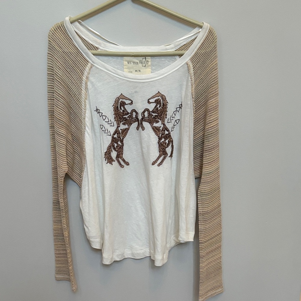 Free People Creme Comb Top - Cream and Beige